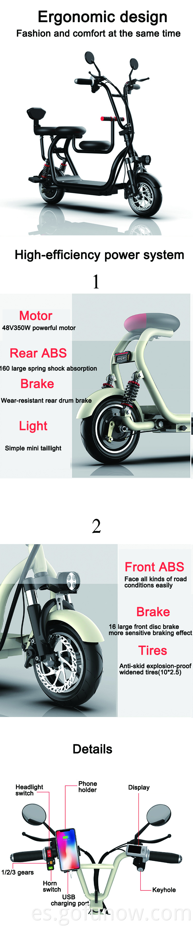 2020 Venta caliente Bicicleta eléctrica de 2 asientos con 48V 13A 350W 2 ruedas Ebike Bike Bike Bicycle/Electric Scooter en venta